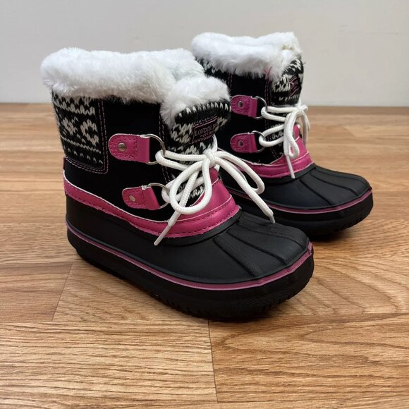 London Fog Toddler Girls Lil Tottenham Snow Boots Size 10 Black Pink Winter NEW - Picture 1 of 10